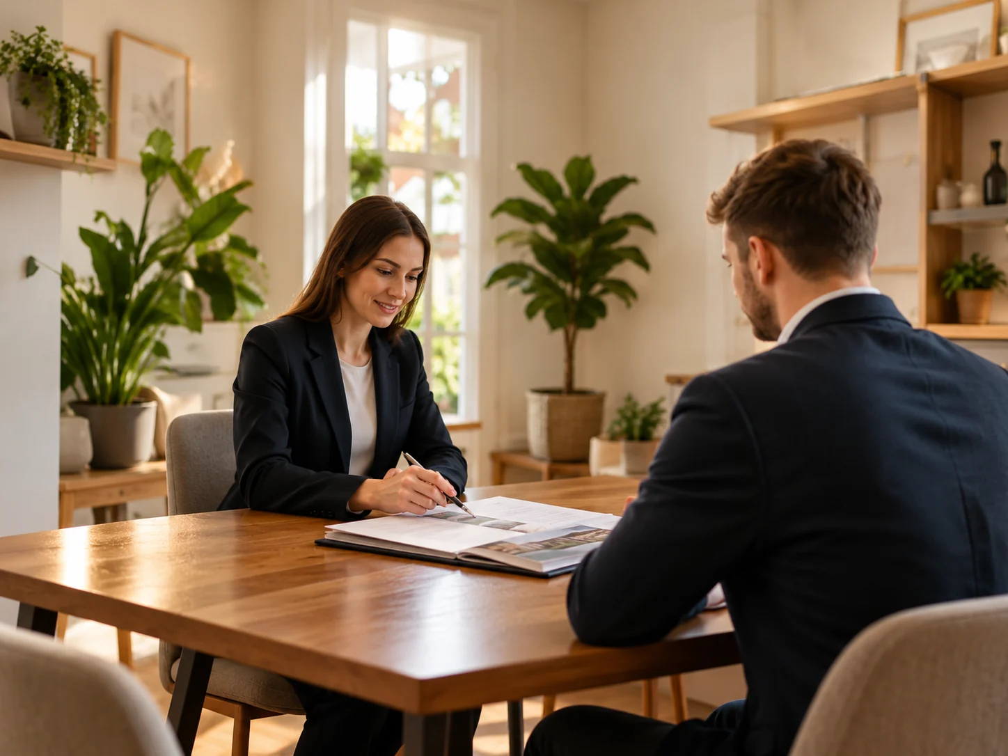 A property adviser and a landlord talking across a table