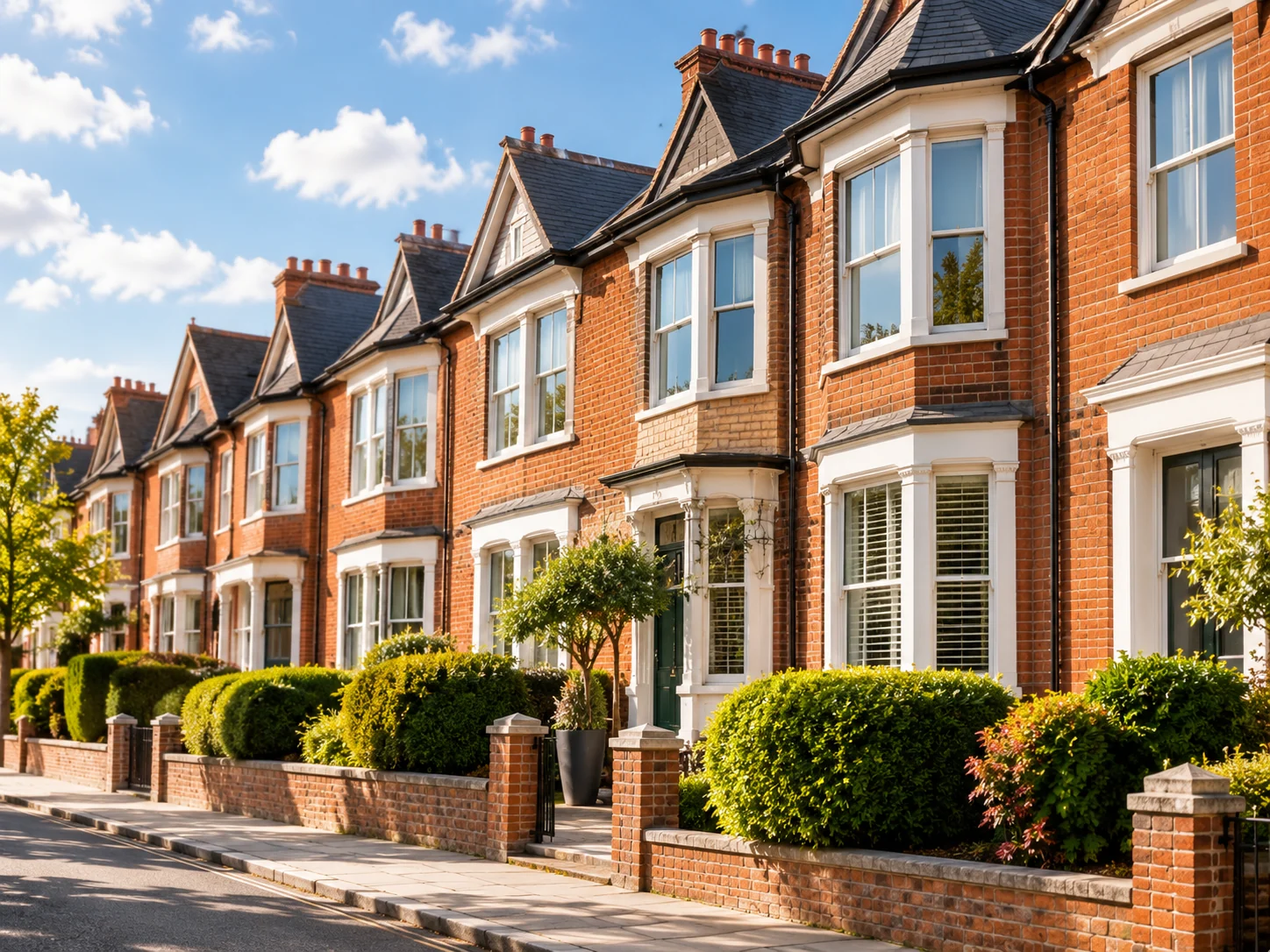 A row of red-brick terraced homes