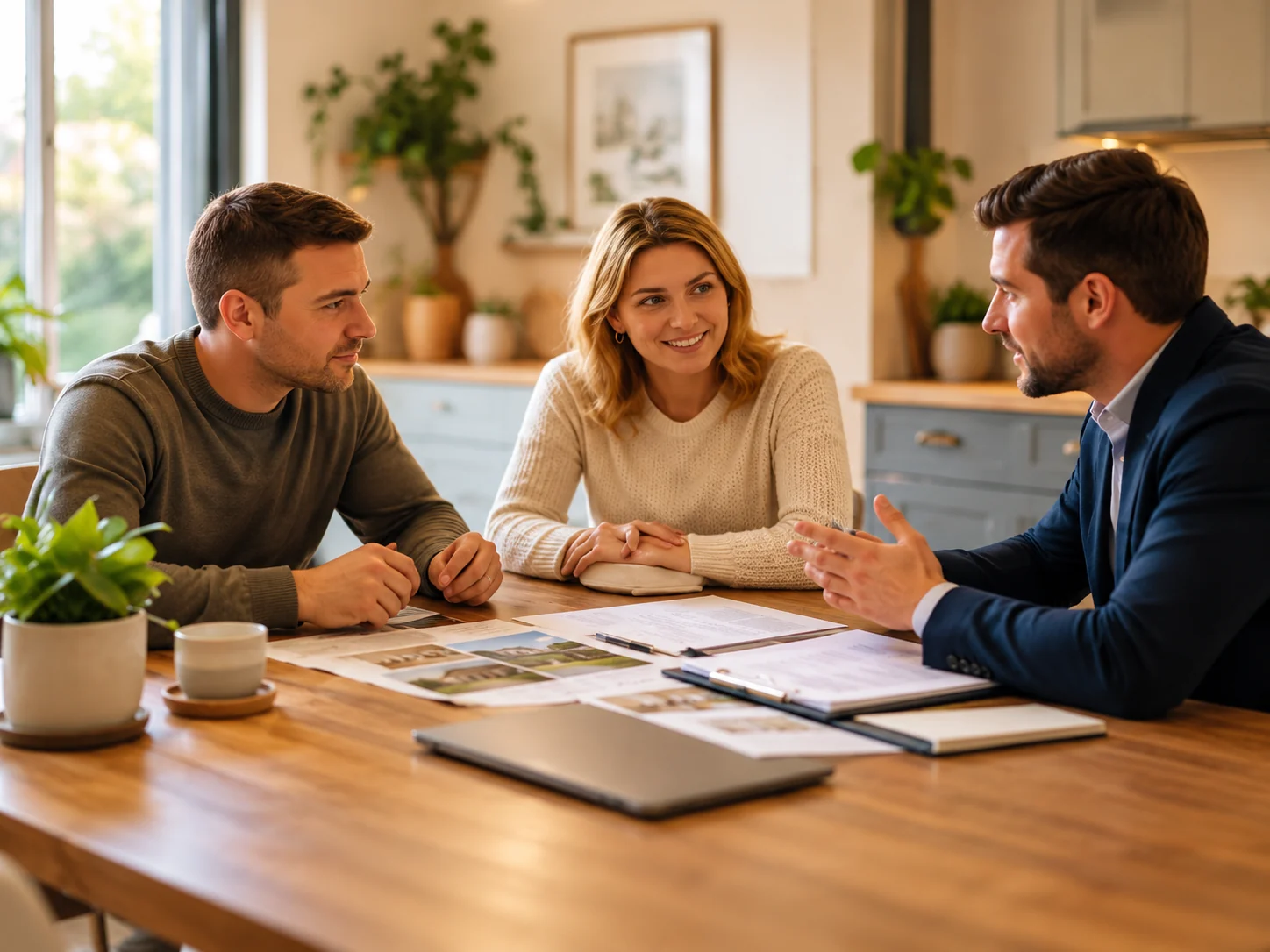 A couple discussing their property plans with an adviser